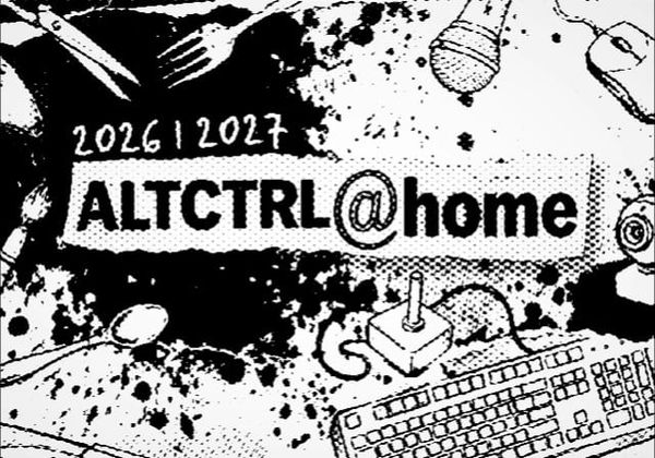 Black-and-white ink poster reading 2026-2027 ALTCTRL at home, surrounded by drawings of cutlery, mice and a keyboard