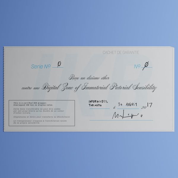 A pale blue deed from Mitchell F. Chan's Digital Zones of Immaterial Pictorial Sensibility