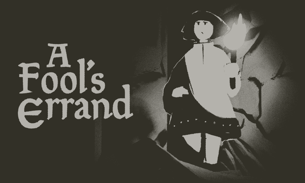 Key art for A Fool's Errand showing the character Roland in black and white beside the title