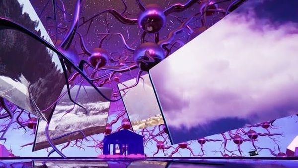 A dreamlike purple 3D scene from Light Sleeper, Heavy Dreamer, a live game performance by Bee Nix and royb0t