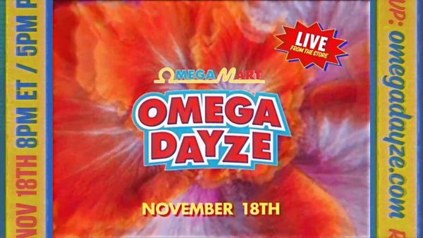 Tie-dye Omega Dayze key art announcing the live show on November 18