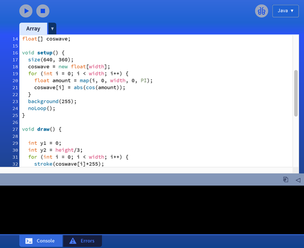 The Processing 4 development environment with a code sketch open