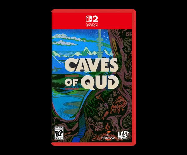 The Caves of Qud EDITIONS package for Nintendo Switch 2, with a red slipcase and cover illustration