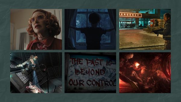Six stills: two from Weapons, one from Resident Evil, and one each from Dead Space, Until Dawn and Still Wakes the Deep