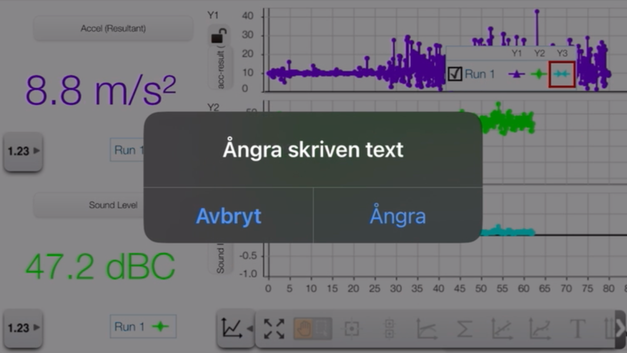 Screenshot of the SparkVue interface showing intense vibrations, from our walk. The interface is covered by a "Shake to Undo" prompt.