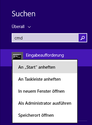 Eingabeaufforderung anheften