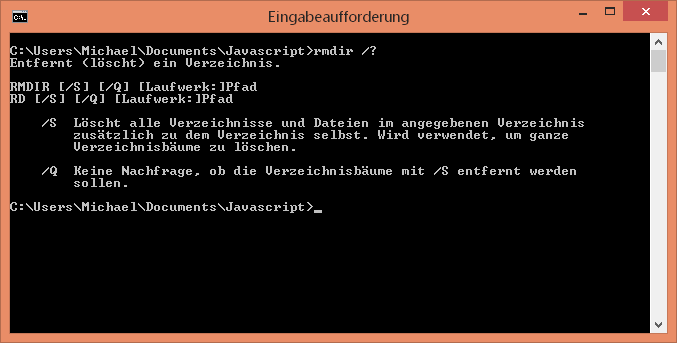 Hilfe zu rmdir