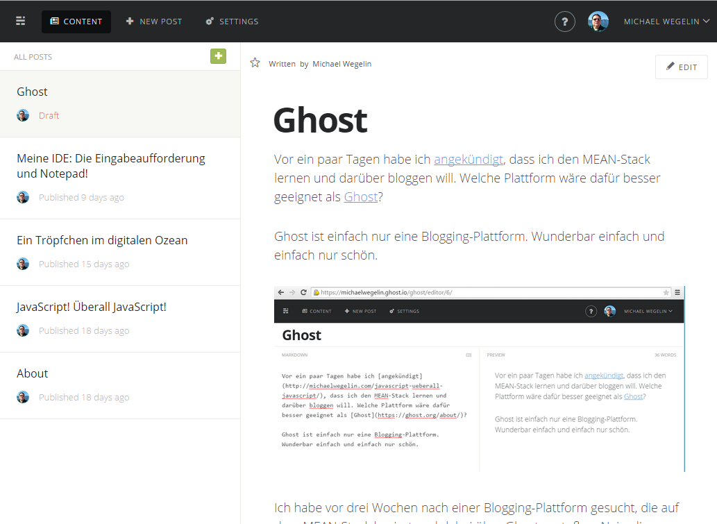 Ghost Inhaltsübersicht