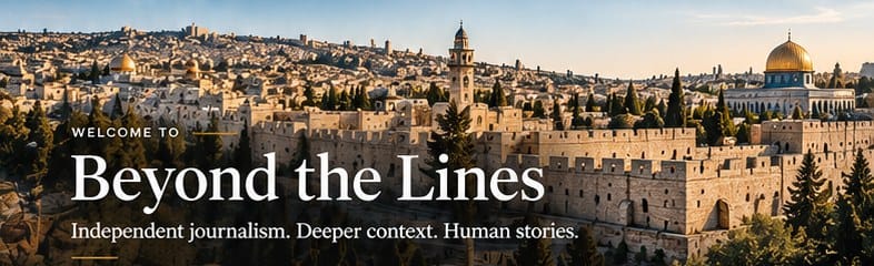Beyond the Lines welcome banner with Jerusalem and embedded title