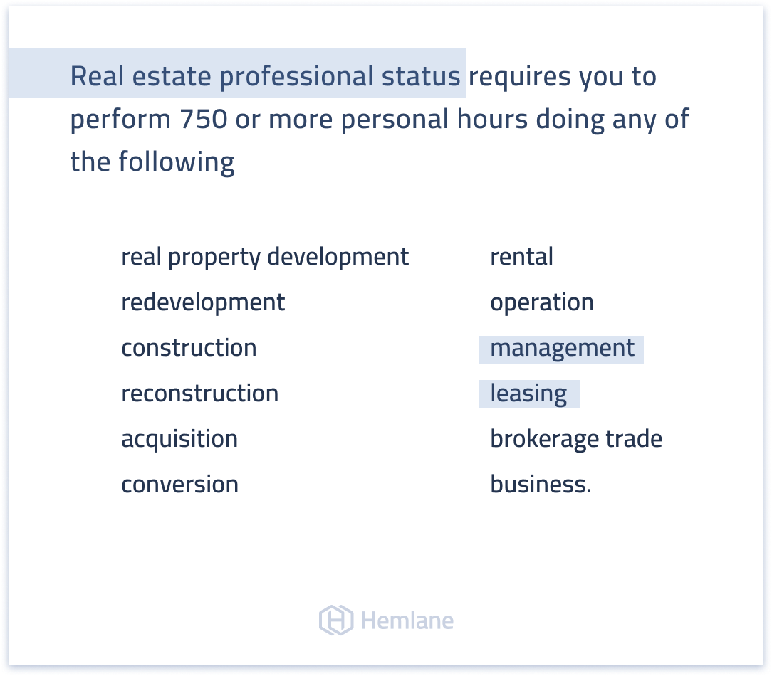 These are the services you need to perform to obtain the IRS' real estate professional status