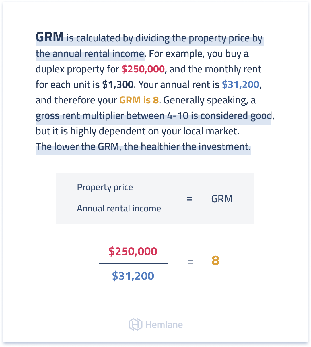 An example of using the gross rent multiplier to project real estate returns
