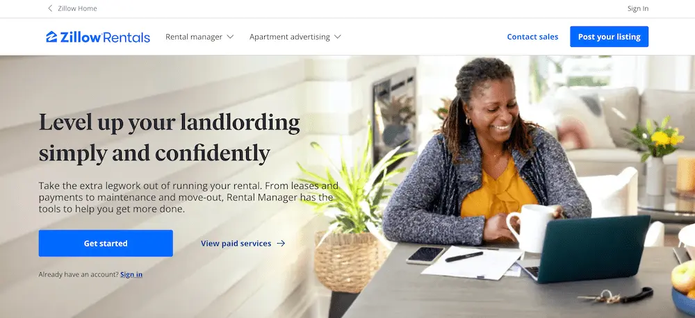 Zillow Rental Manager homepage