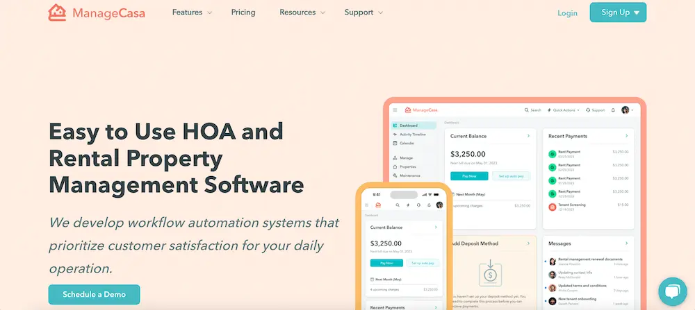 ManageCasa website homepage