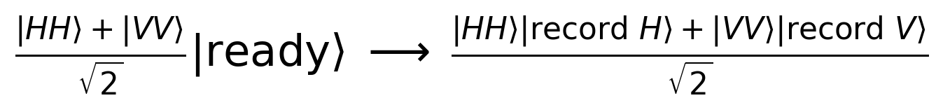 A superposed photon pair and a ready detector evolve into a sum of the horizontal pair with a horizontal record and the vertical pair with a vertical record.