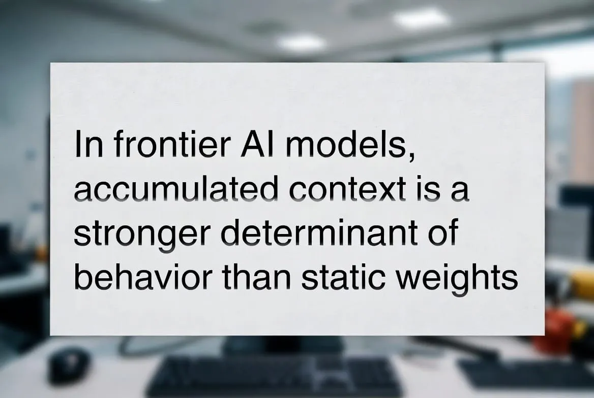 In frontier AI models, accumulated context is a stronger determinant of behavior than static weights