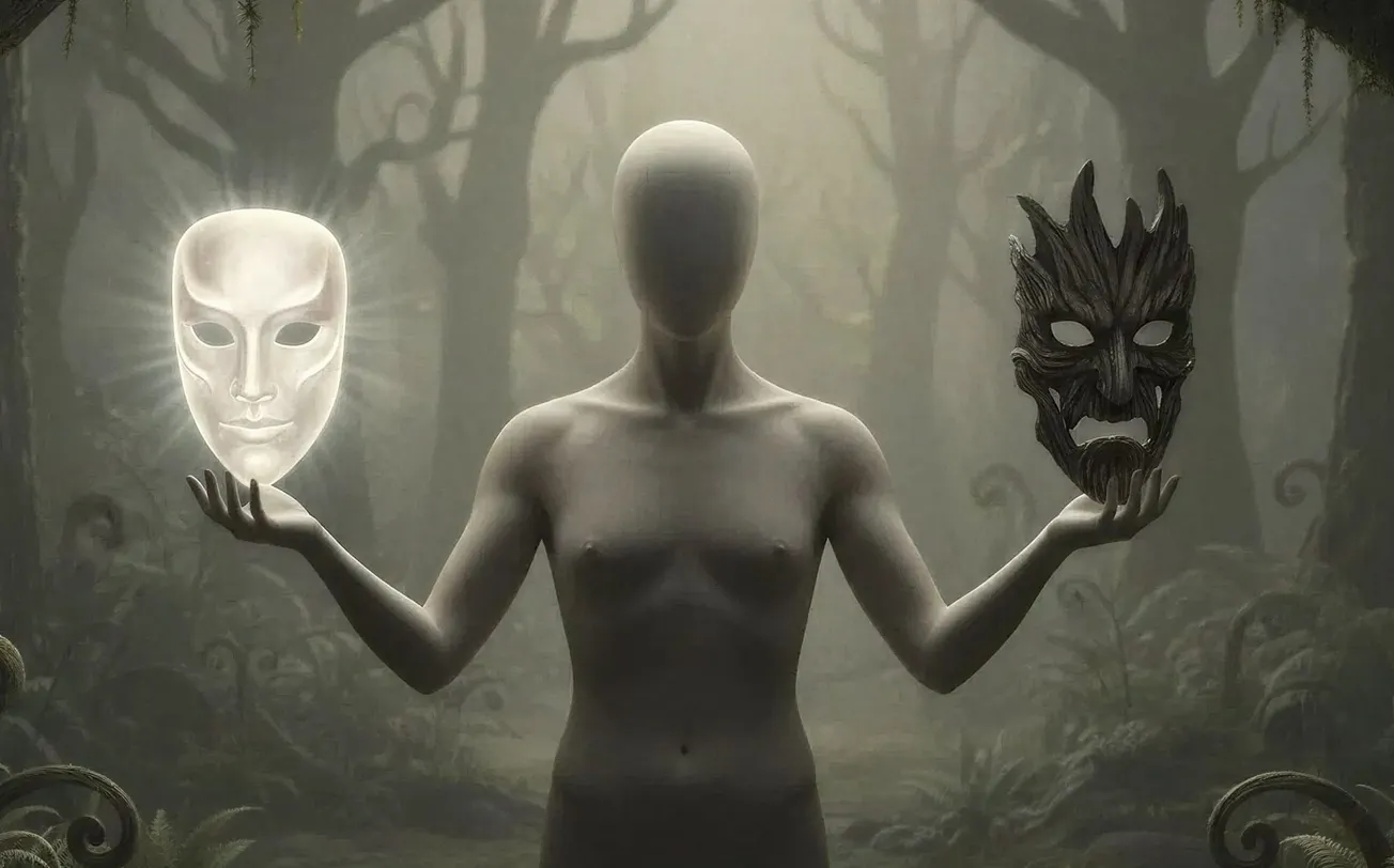 The One, alone before Eden, lied to himself, and good and evil came to be.