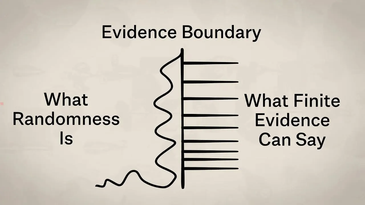 What Randomness Is, and What Finite Evidence Can Say: The Evidence Boundary