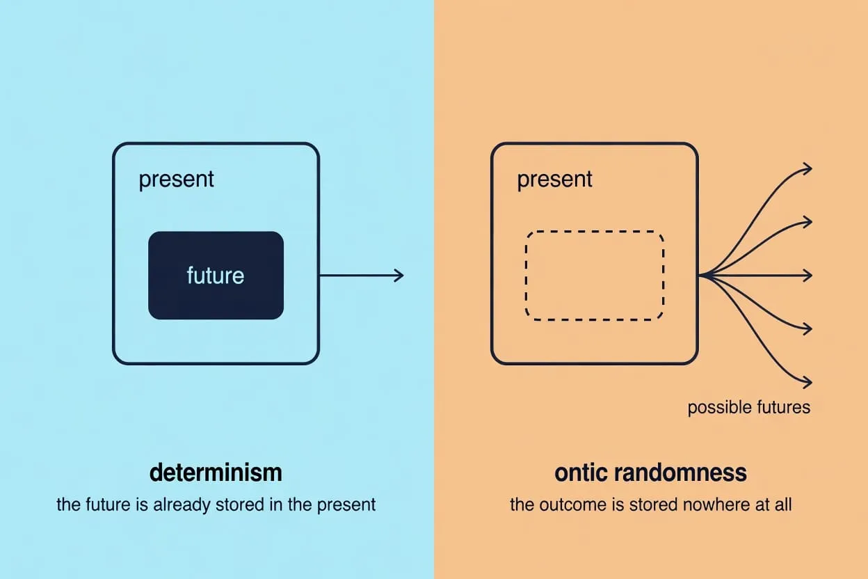 Determinism says the future is already stored in the present.
