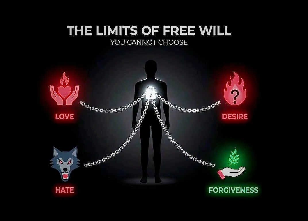The Limits of Free Will: You Cannot Choose Love, Desire, Hate, or Forgiveness.
