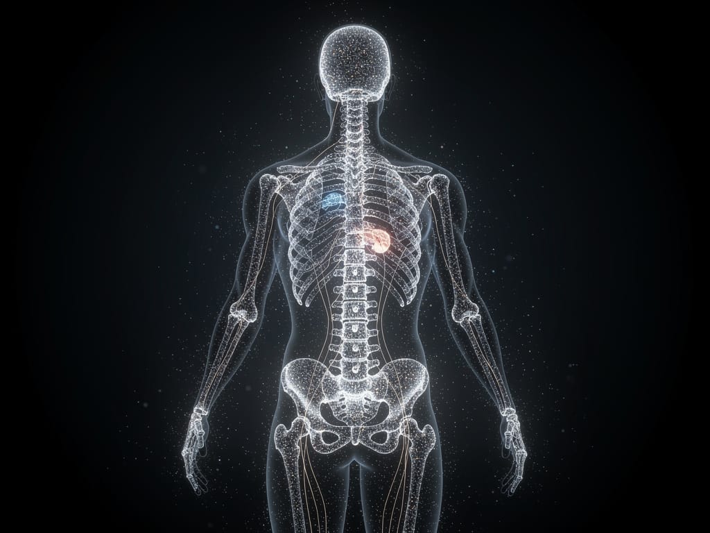 glowing human spine showing perfect posture and energy