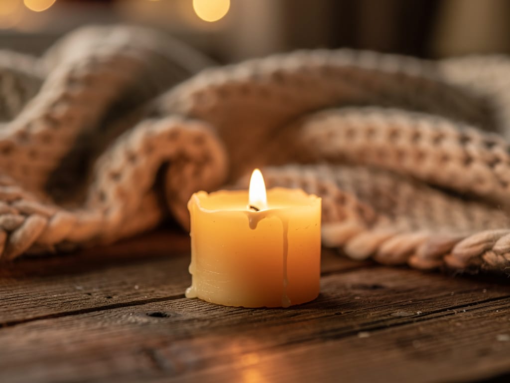 A lit candle creating a calm and cozy ambiance