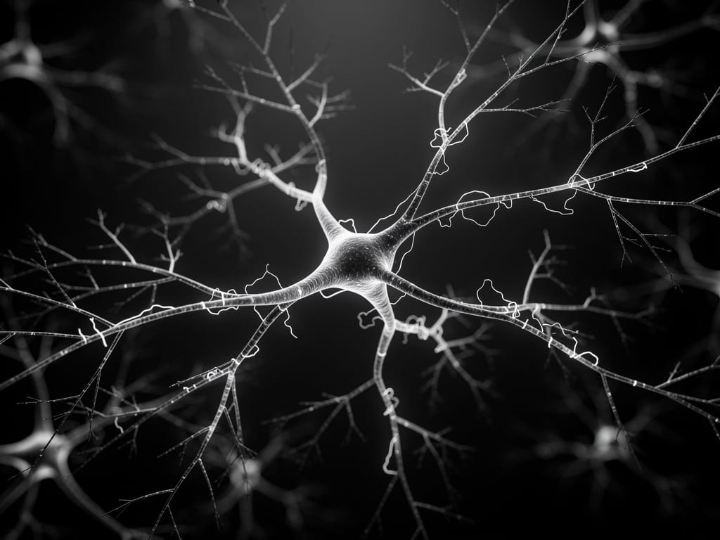 a single glowing neuron representing an energy pathway