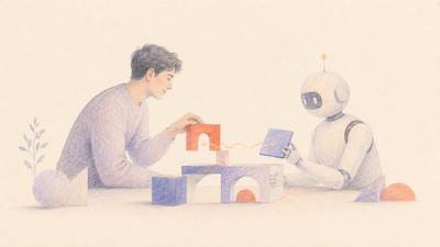A humana and a robot figuring out how to work together
