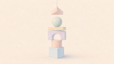A series of geometric shapes being stacked on top of one another. 