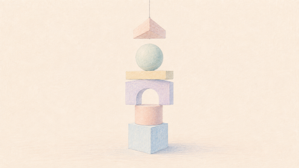 A series of geometric shapes being stacked on top of one another. 