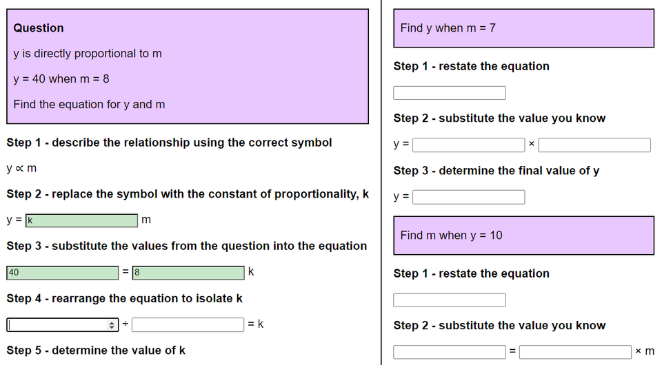 Scaffolded direct proportion worksheet