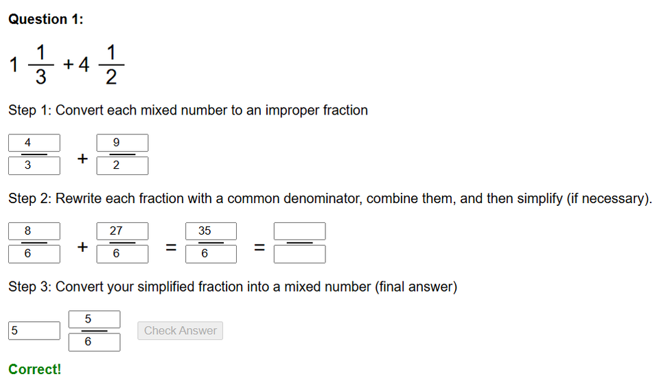 Mixed number fractions worksheet