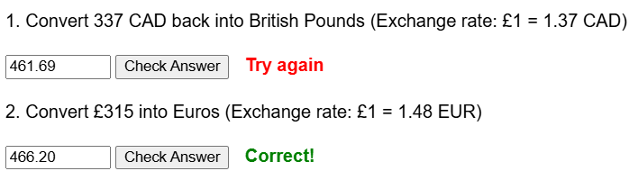 Currency conversion worksheet