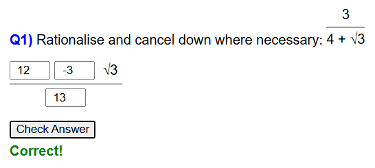 Rationalising the denominator worksheet