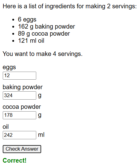 Recipe problems worksheet