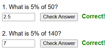 Calculating 5% of an amount worksheet