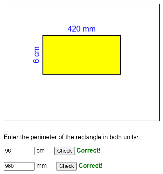 Perimeter of rectangles with mixed metric units