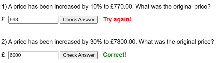 Reverse percentages worksheet