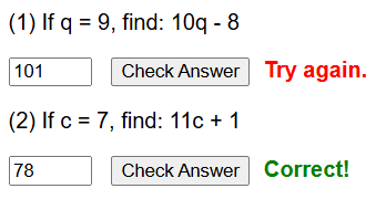Algebraic substitution worksheet