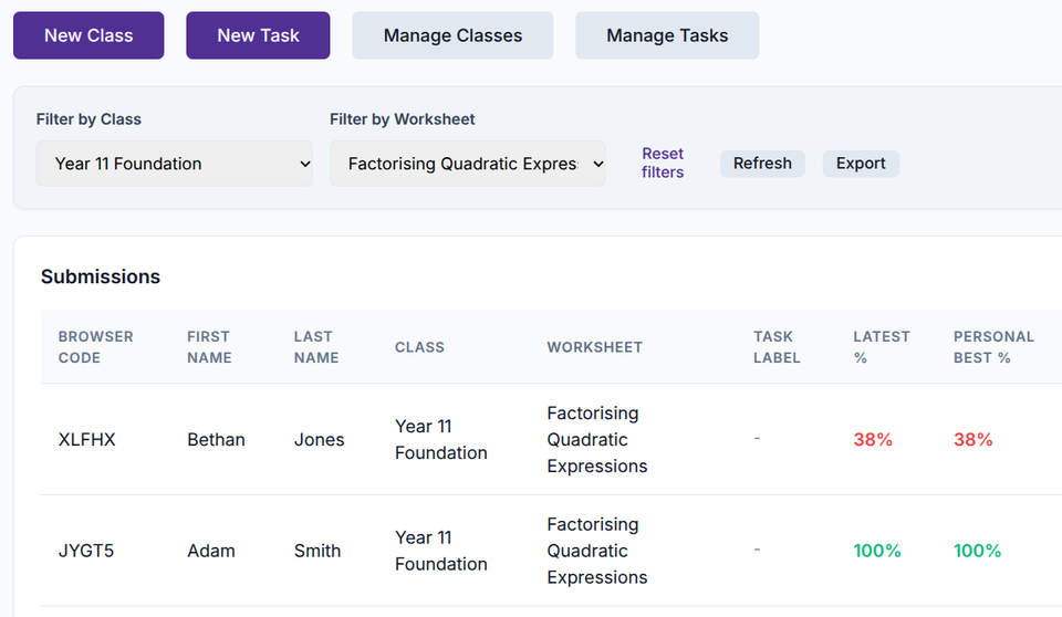 Low-cost homework platform for Maths tutors