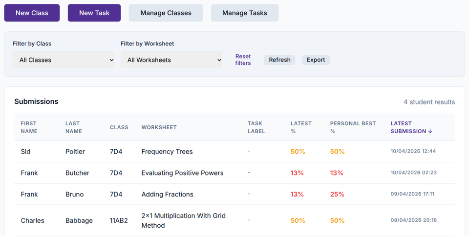 Formative assessment with the teacher portal