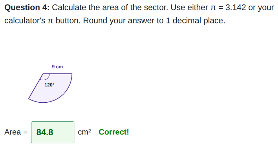 Area of a sector worksheet