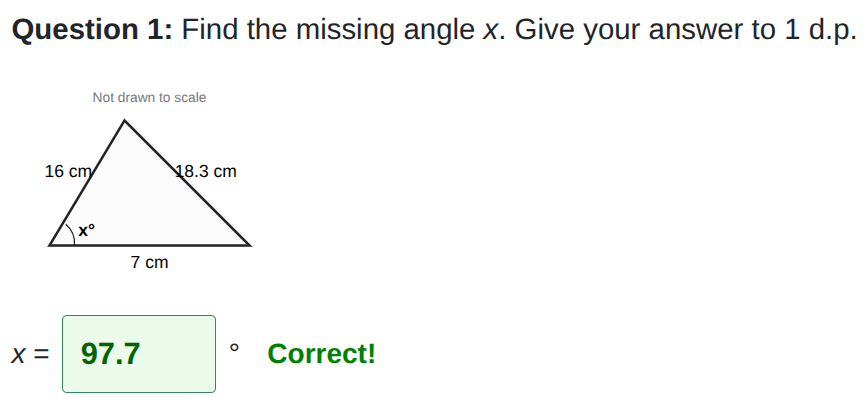 Missing angles worksheet using the cosine rule