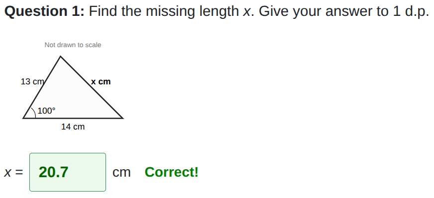 Missing sides worksheet using cosine rule