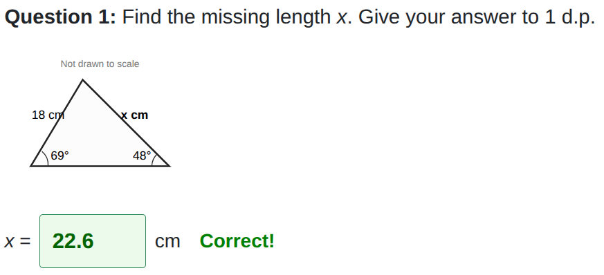 Missing lengths worksheet using the sine rule