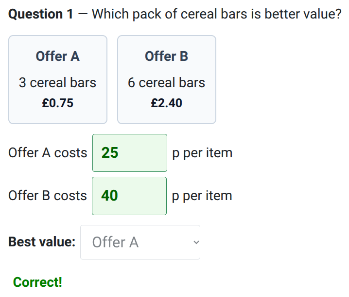 Best buys worksheet question
