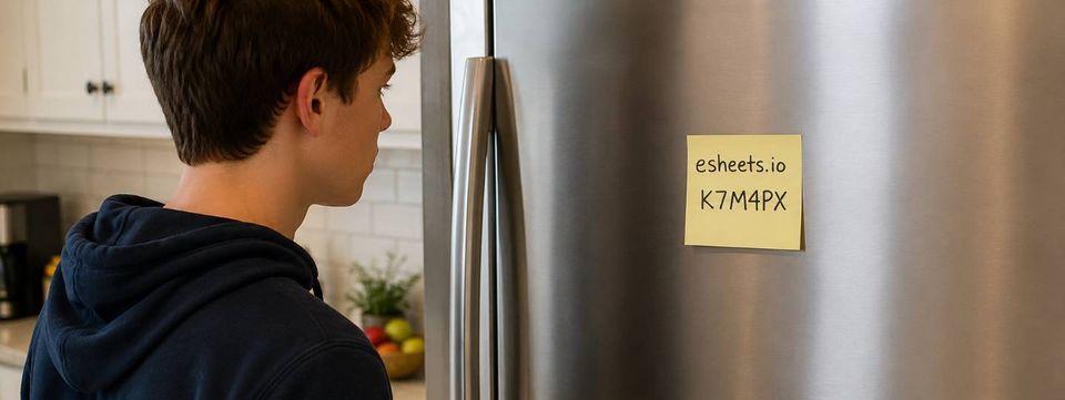 Homework stuck to fridge