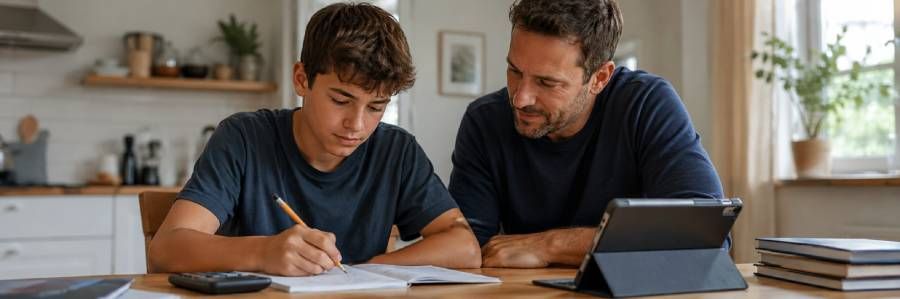 Father helping his son with maths