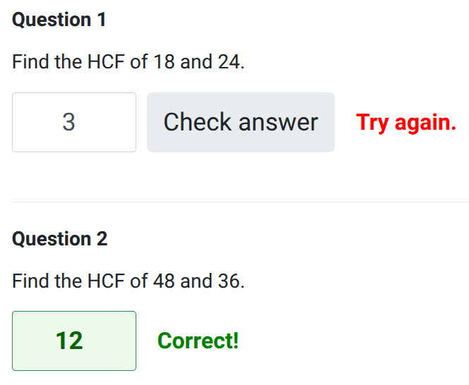 Highest Common Factor (HCF) worksheet