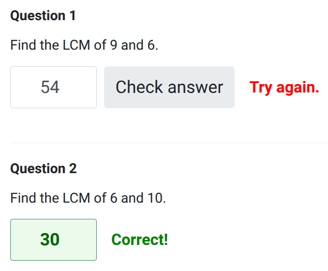 Lowest Common Multiple (LCM) worksheet