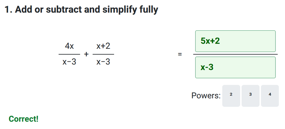 Adding and Subtracting Algebraic Fractions worksheet